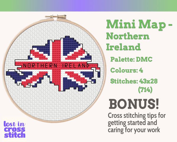 Northern Ireland Cross Stitch Pattern: Tiny Flag Map