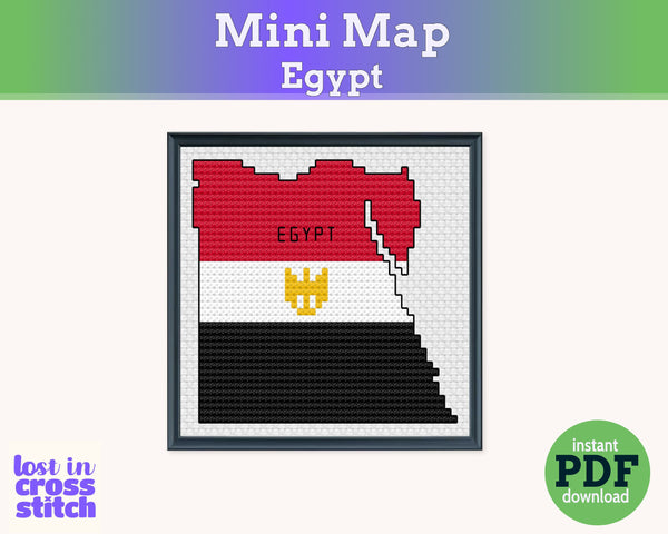 Egypt Cross Stitch Pattern: Mini Flag Map