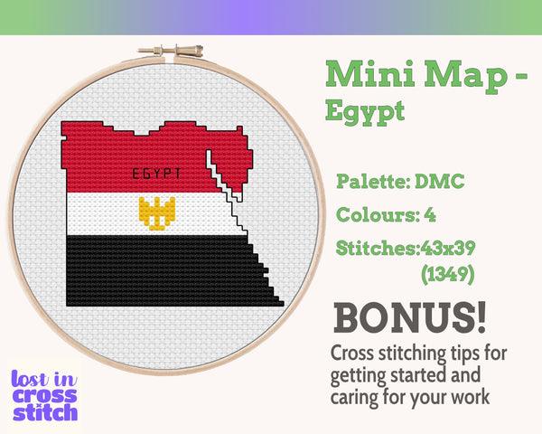 Egypt Cross Stitch Pattern: Mini Flag Map