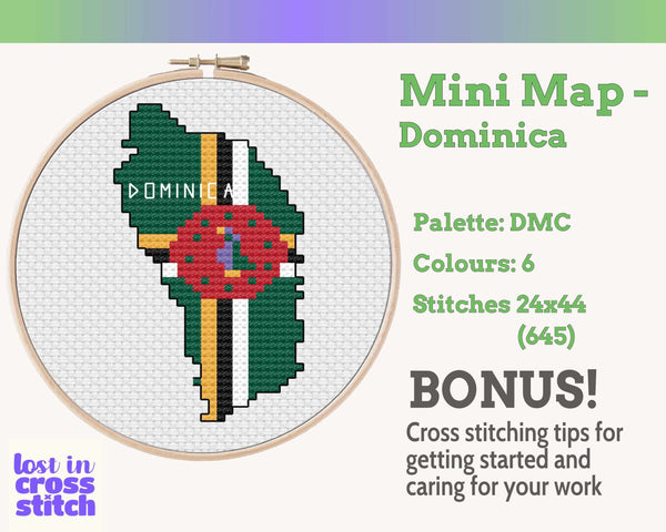 Dominica Cross Stitch Pattern: Mini Flag Map