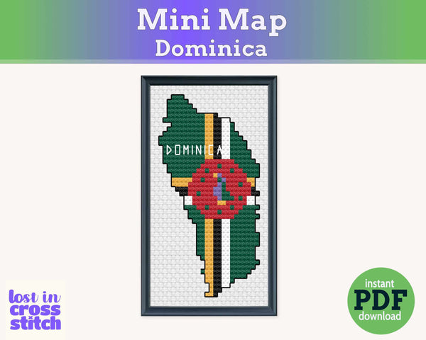 Dominica Cross Stitch Pattern: Mini Flag Map
