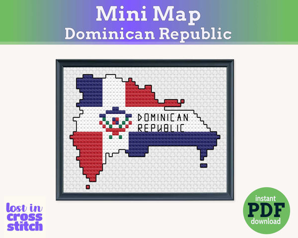 Dominican Republic Cross Stitch Pattern: Mini Flag Map