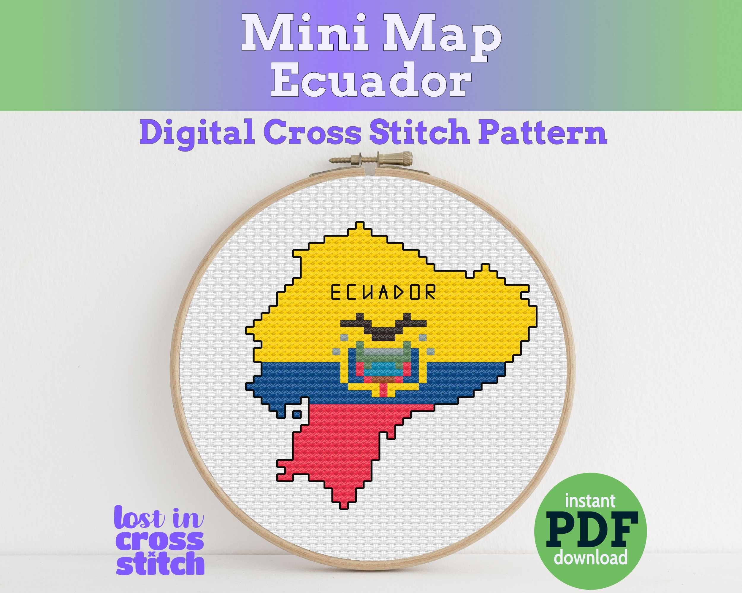 Ecuador Cross Stitch Pattern: Mini Flag Map