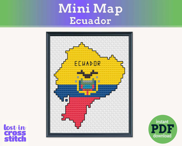 Ecuador Cross Stitch Pattern: Mini Flag Map
