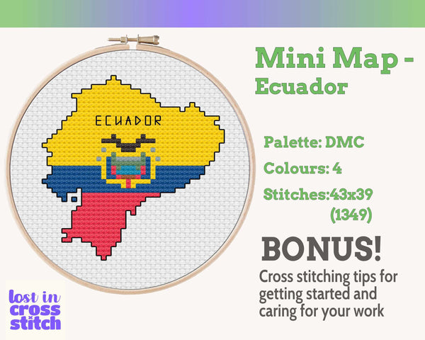 Ecuador Cross Stitch Pattern: Mini Flag Map