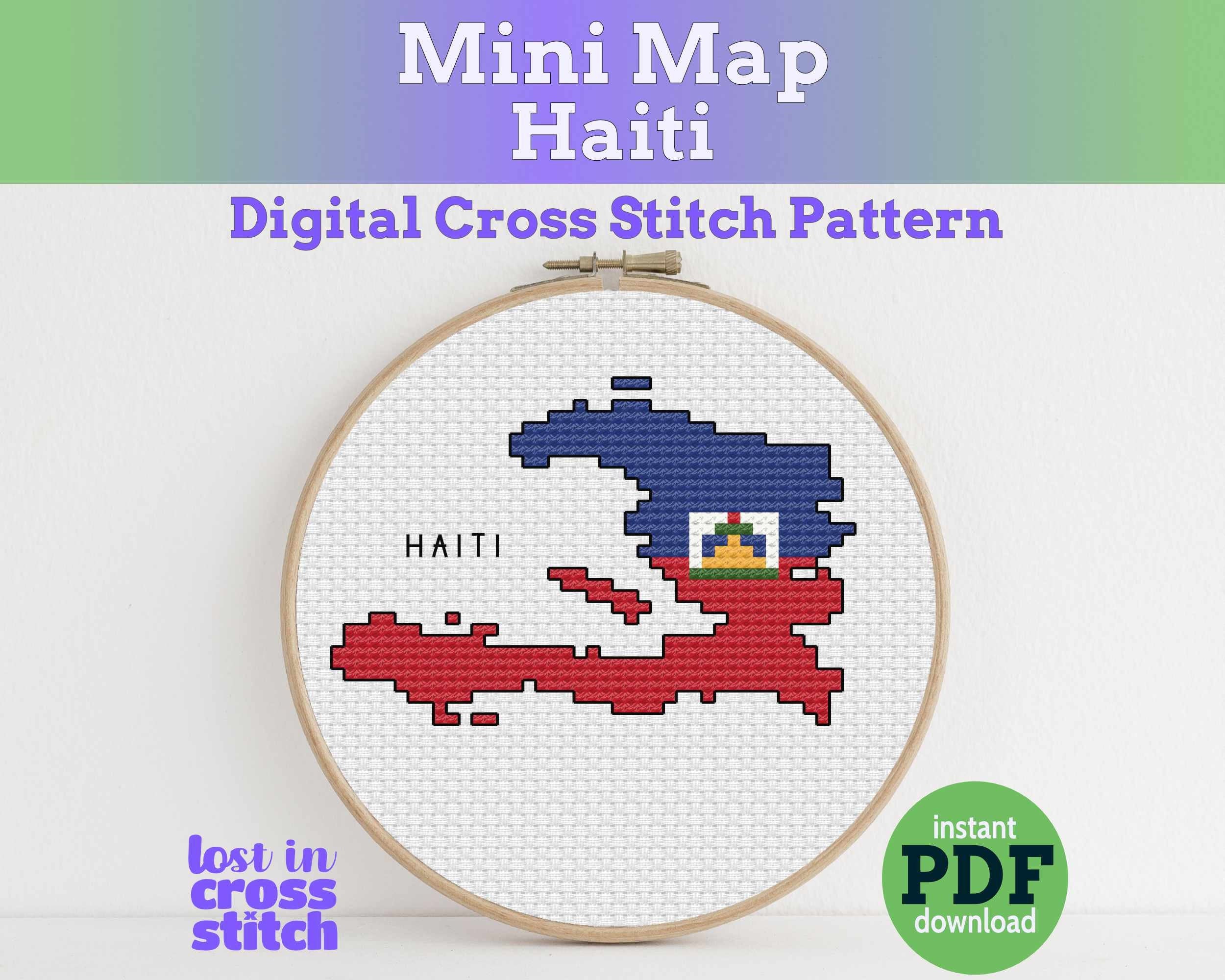 Haiti Cross Stitch Pattern: Mini Flag Map Main image