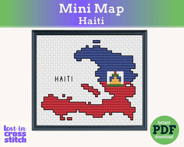 Haiti Cross Stitch Pattern: Mini Flag Map