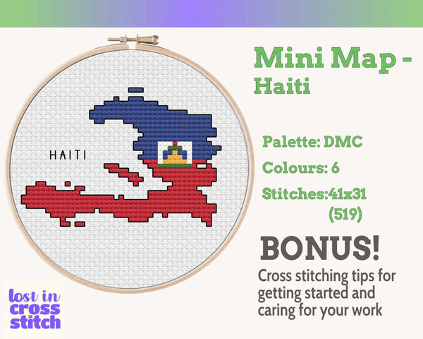Haiti Cross Stitch Pattern: Mini Flag Map