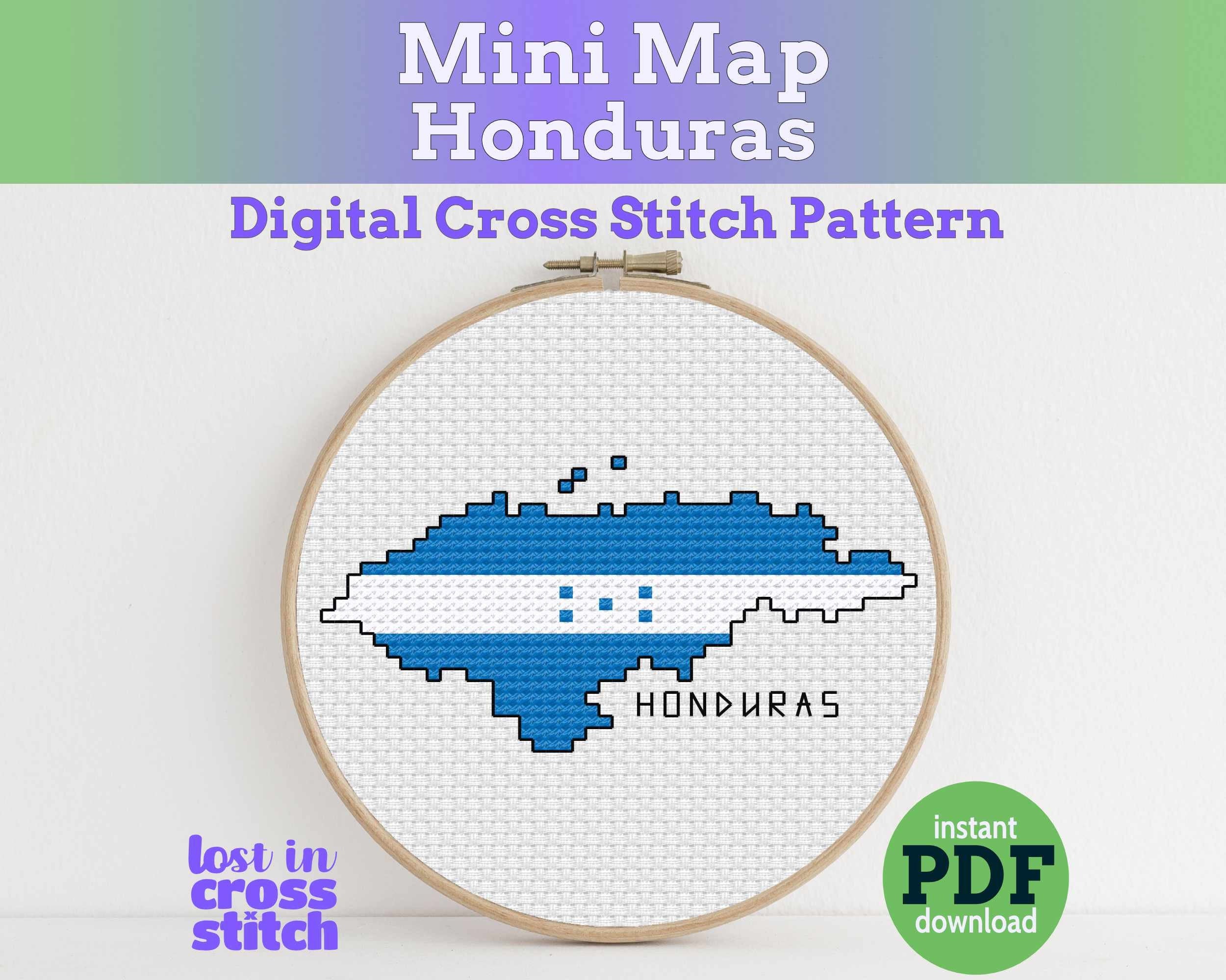 Honduras Cross Stitch Pattern: Tiny Flag Map Main image