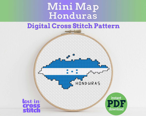 Honduras Cross Stitch Pattern: Tiny Flag Map