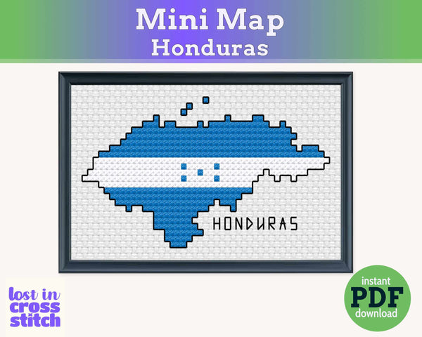 Honduras Cross Stitch Pattern: Tiny Flag Map