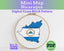 Cross stitch pattern of Nicaragua with embroidery hoop on a white background