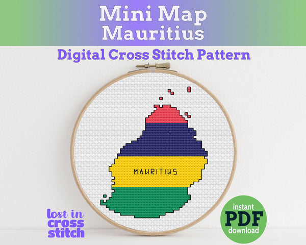 Mauritius Cross Stitch Pattern: Tiny Flag Map