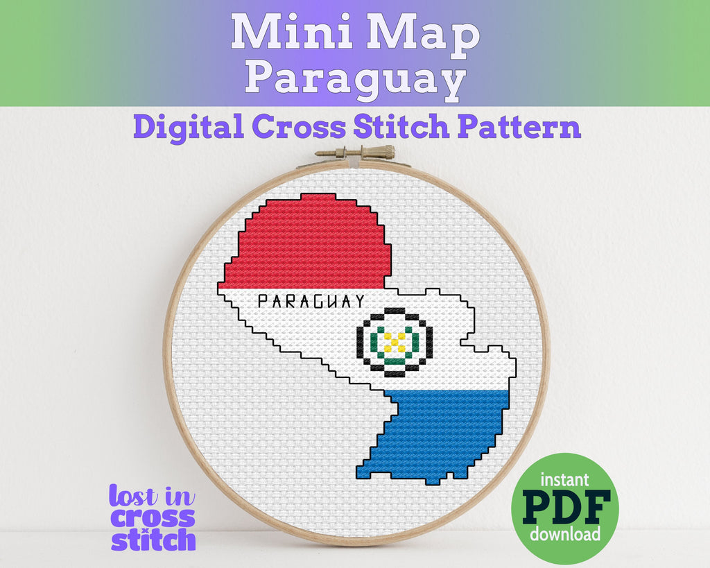 Paraguay Cross Stitch Pattern: Mini Flag Map