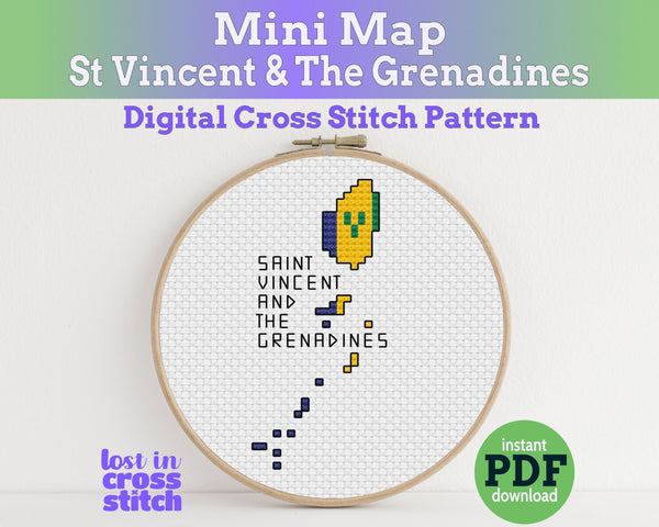 Saint Vincent and the Grenadines Cross Stitch Pattern: Mini Flag Map