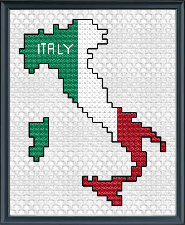 Italy Cross Stitch Pattern: Tiny Flag Map