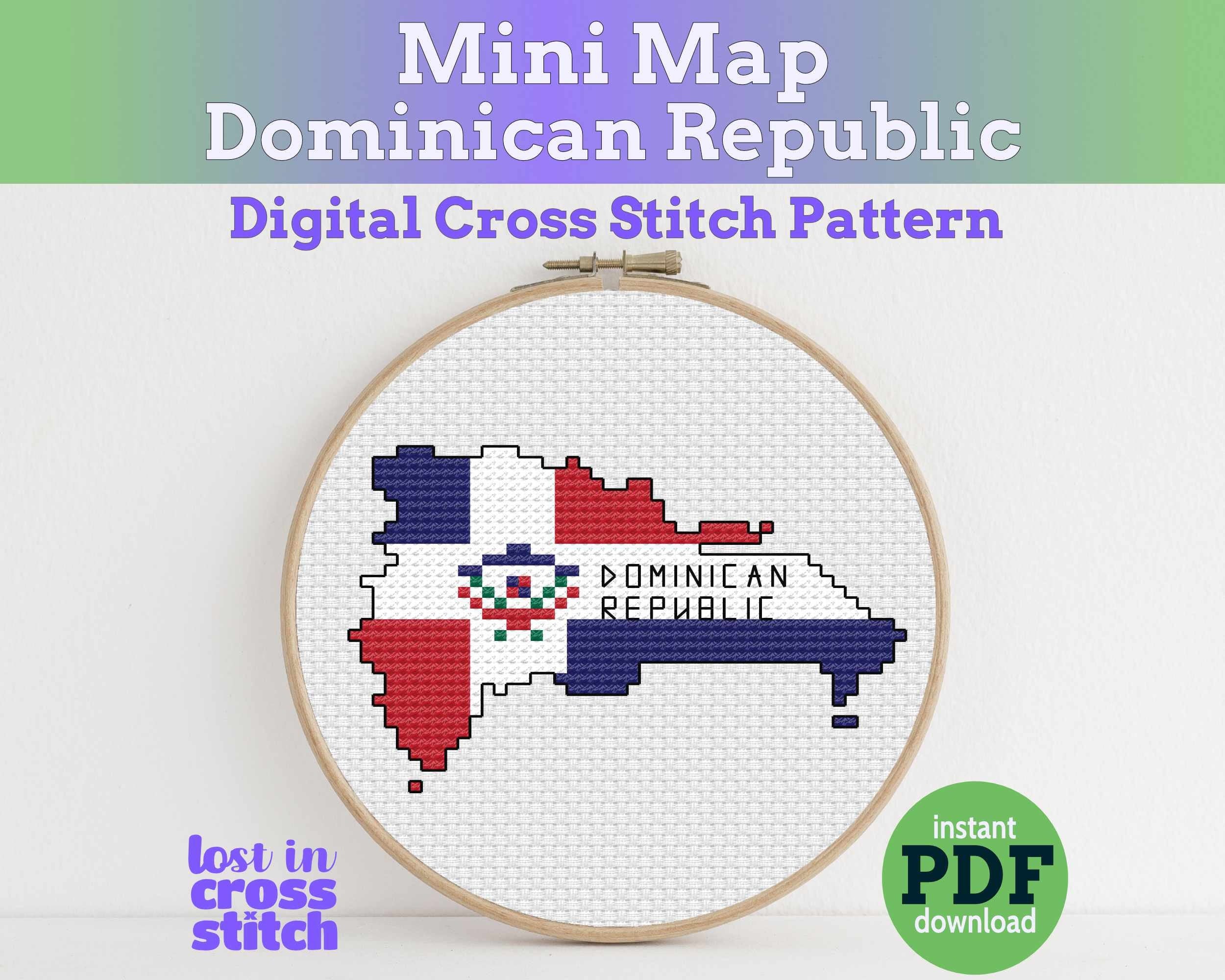 Dominican Republic Cross Stitch Pattern: Mini Flag Map Main image