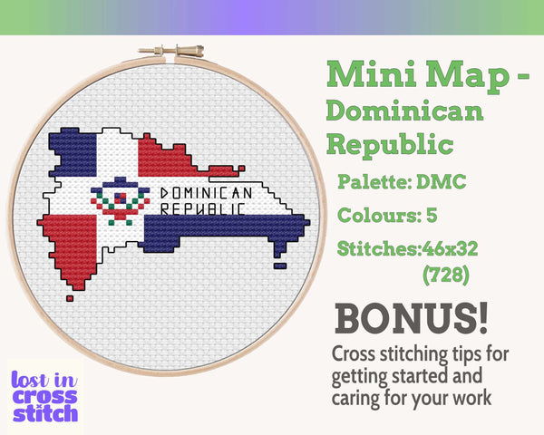 Dominican Republic Cross Stitch Pattern: Mini Flag Map