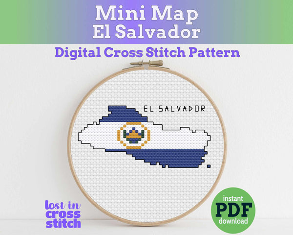 El Salvador Cross Stitch Pattern: Tiny Flag Map