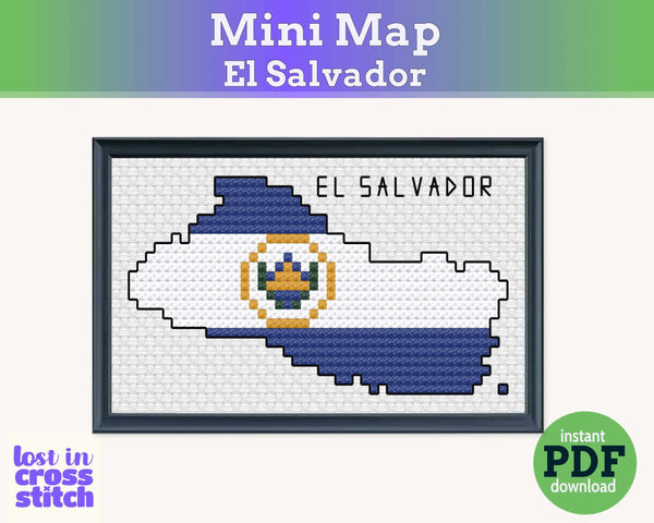 El Salvador Cross Stitch Pattern: Tiny Flag Map