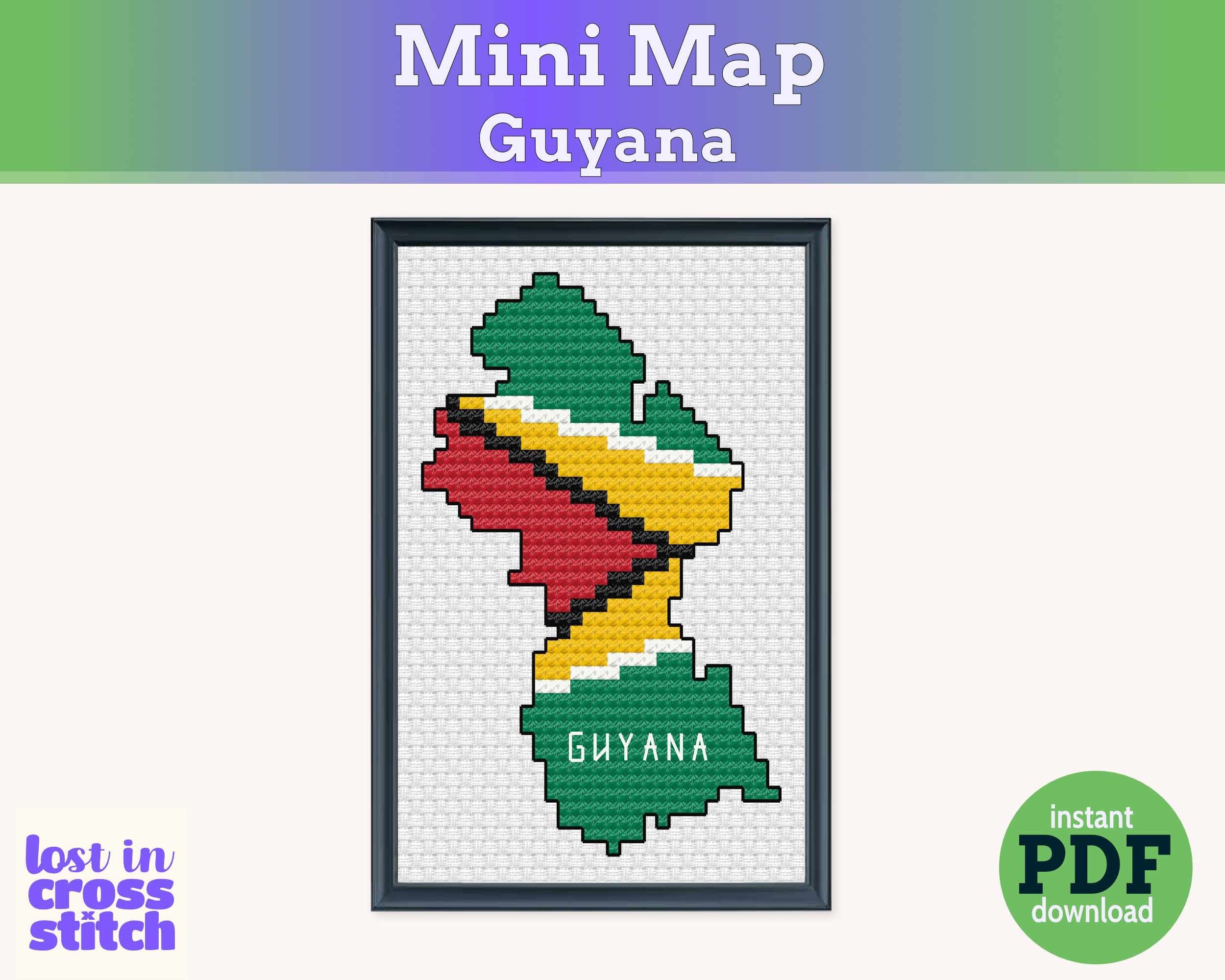 Guyana Cross Stitch Pattern: Tiny Flag Map