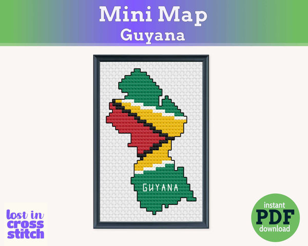 Guyana Cross Stitch Pattern: Tiny Flag Map