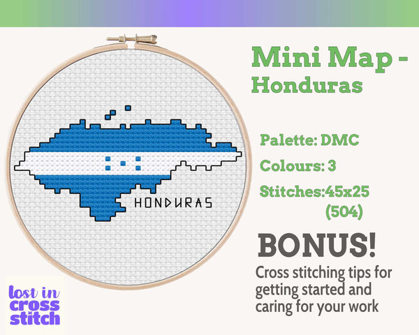 Honduras Cross Stitch Pattern: Tiny Flag Map