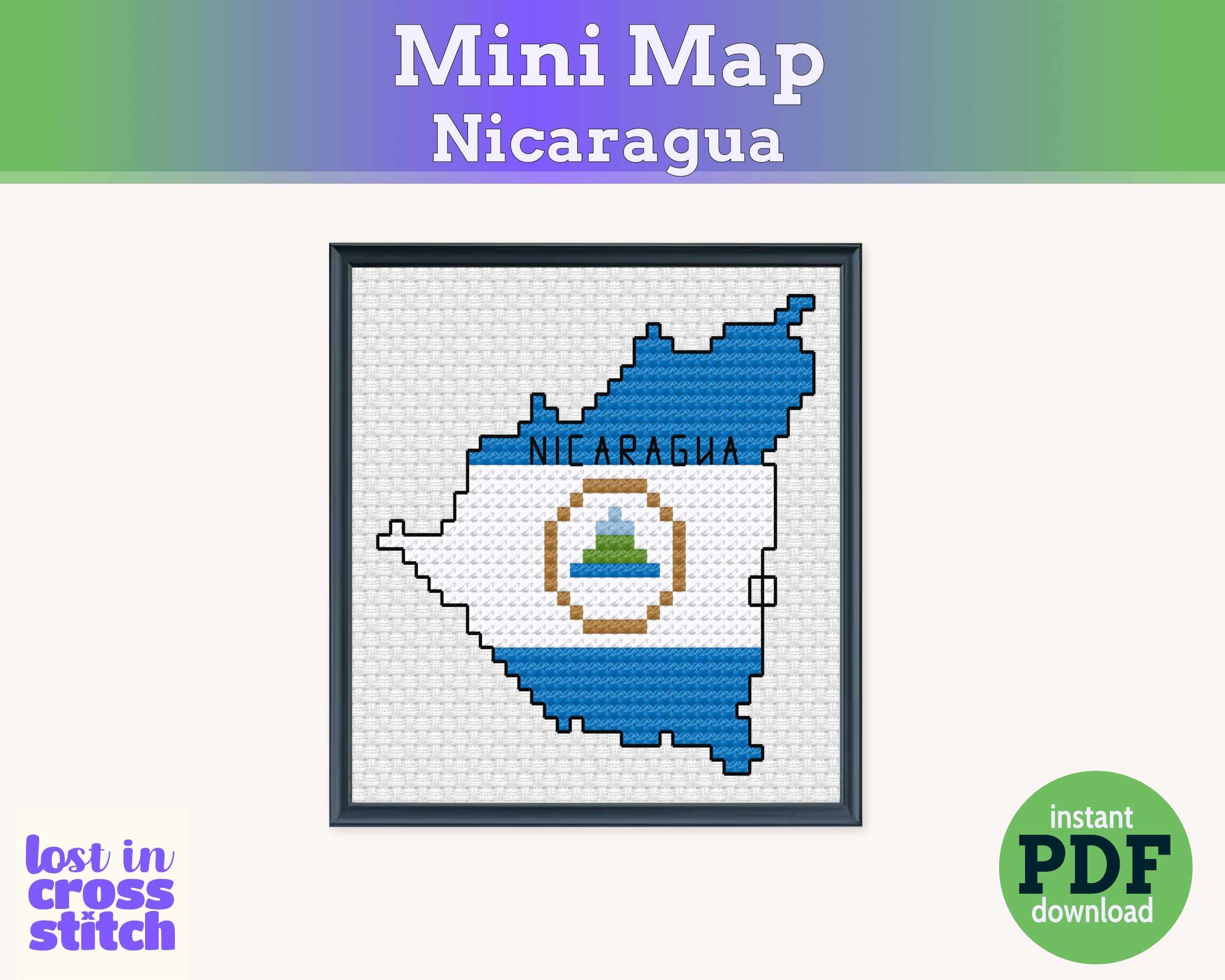 Nicaragua Cross Stitch Pattern: Tiny Flag Map Secondary image