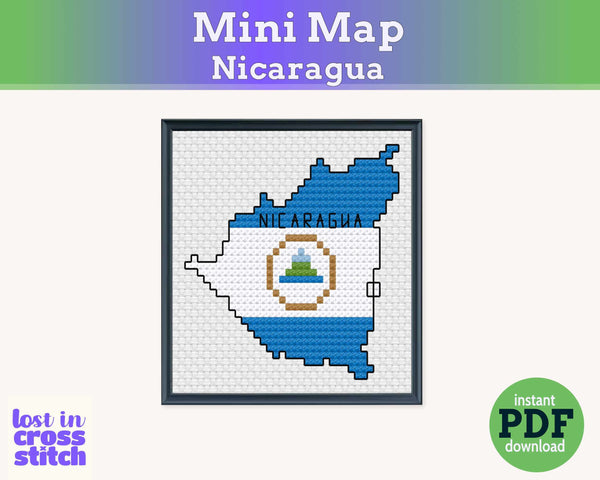 Nicaragua Cross Stitch Pattern: Tiny Flag Map