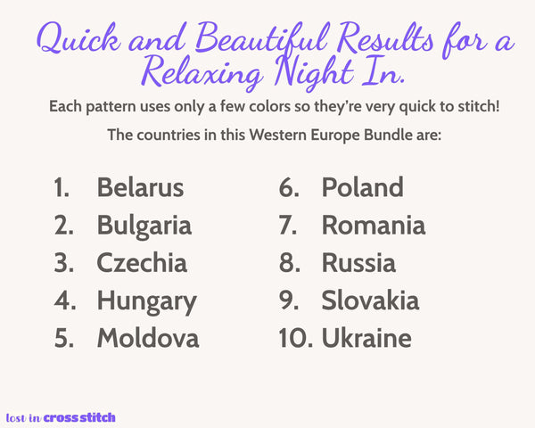Slavic and Eastern Europe Cross Stitch Pattern Bundle: 10 Mini Flag Map Patterns
