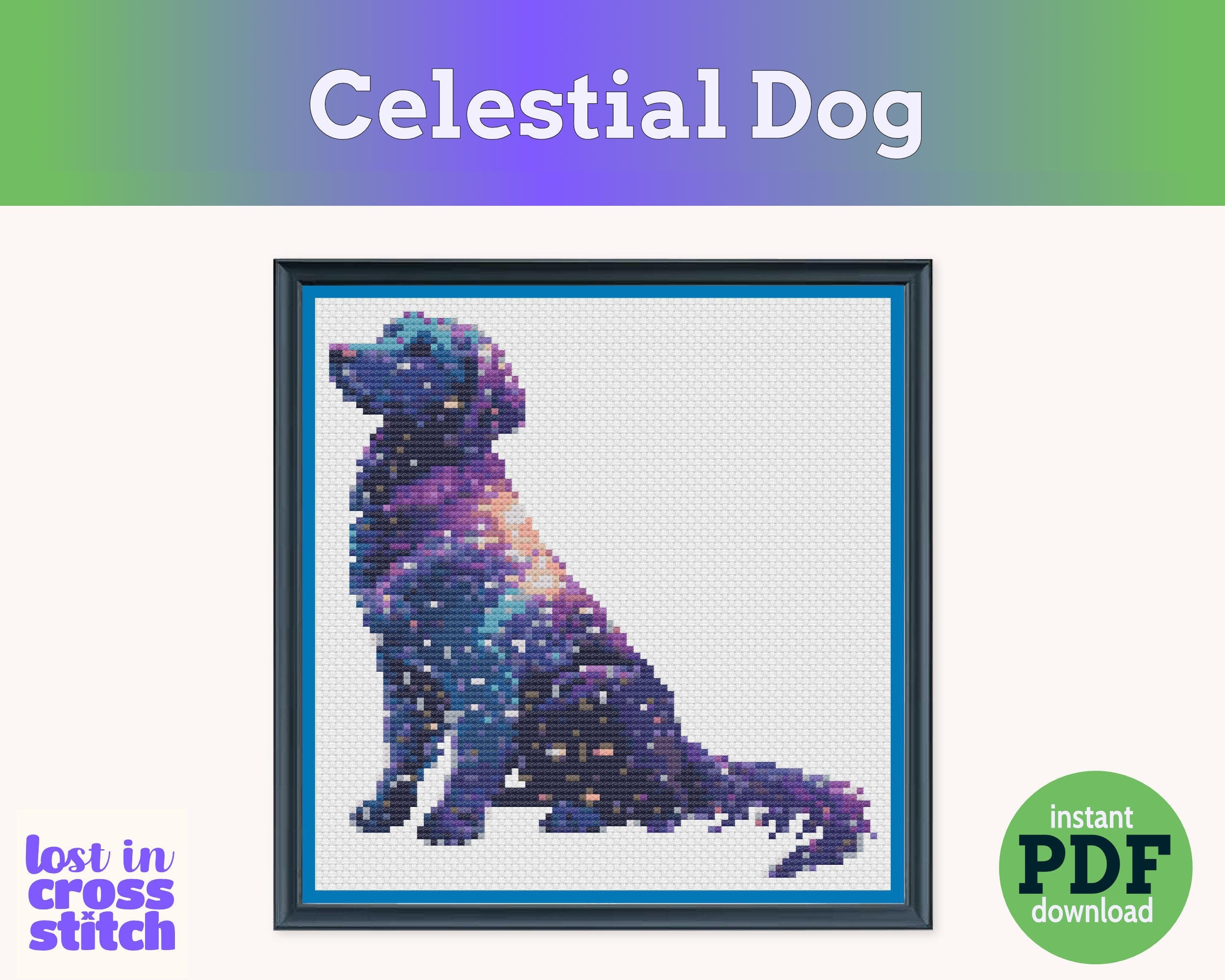 Celestial Dog Cross Stitch Pattern PDF