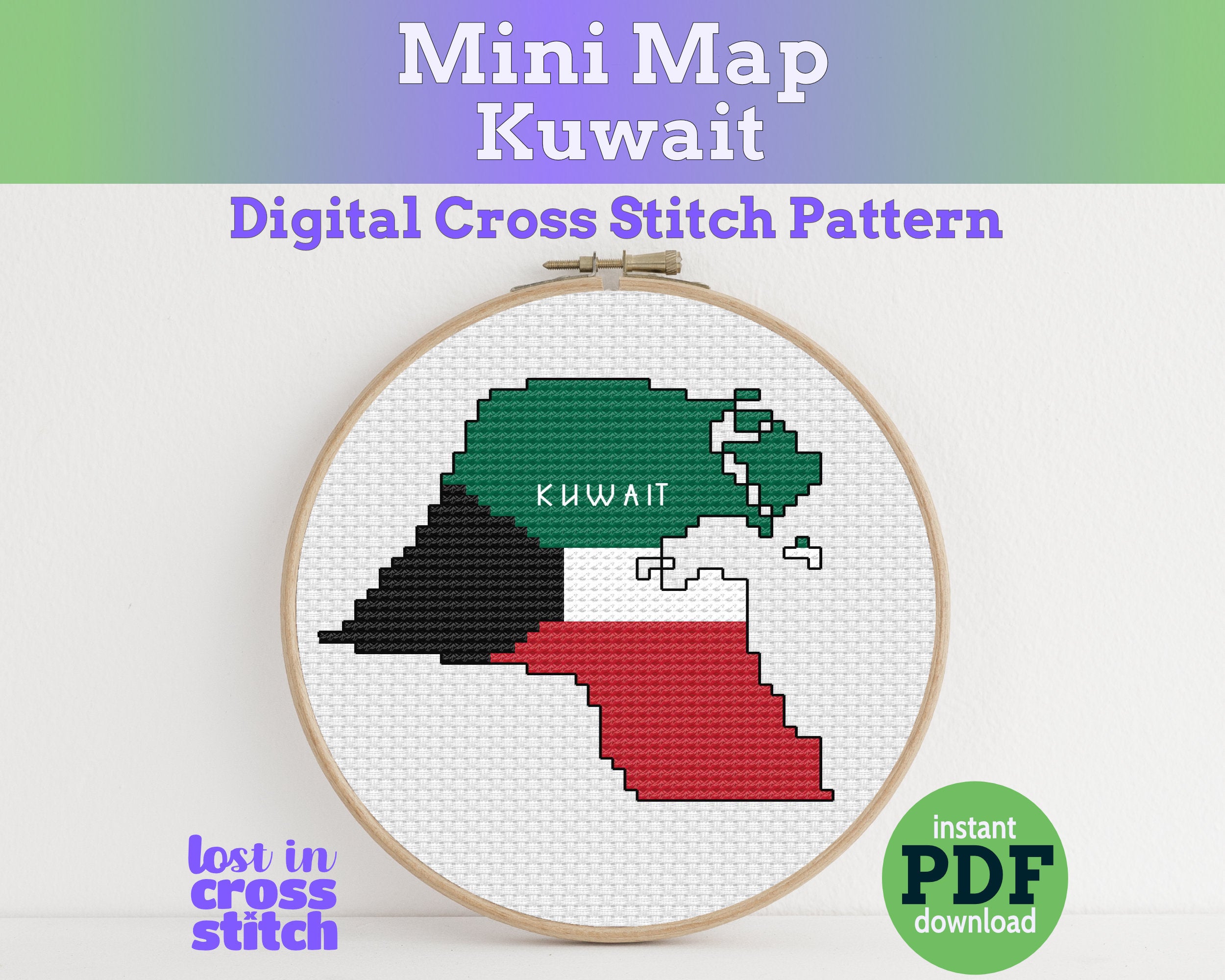 Kuwait Cross Stitch Pattern: Tiny Flag Map