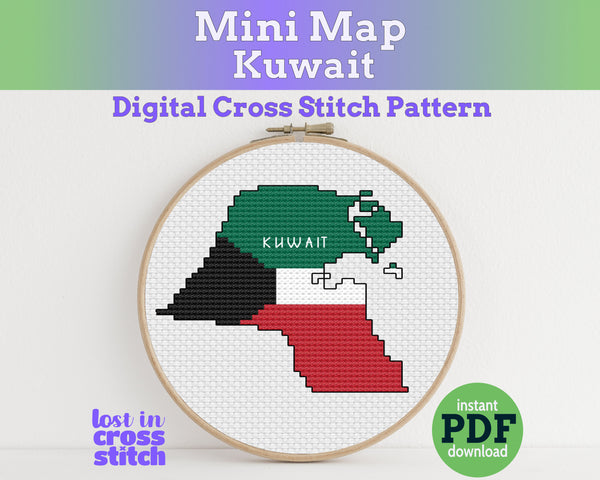 Kuwait Cross Stitch Pattern: Tiny Flag Map