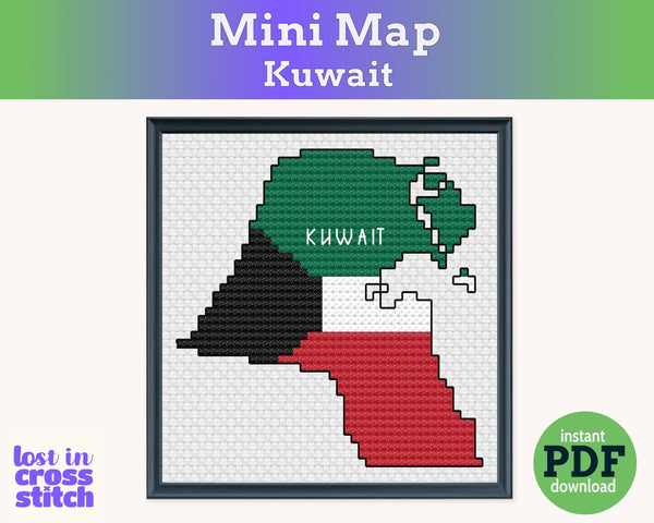 Kuwait Cross Stitch Pattern: Tiny Flag Map