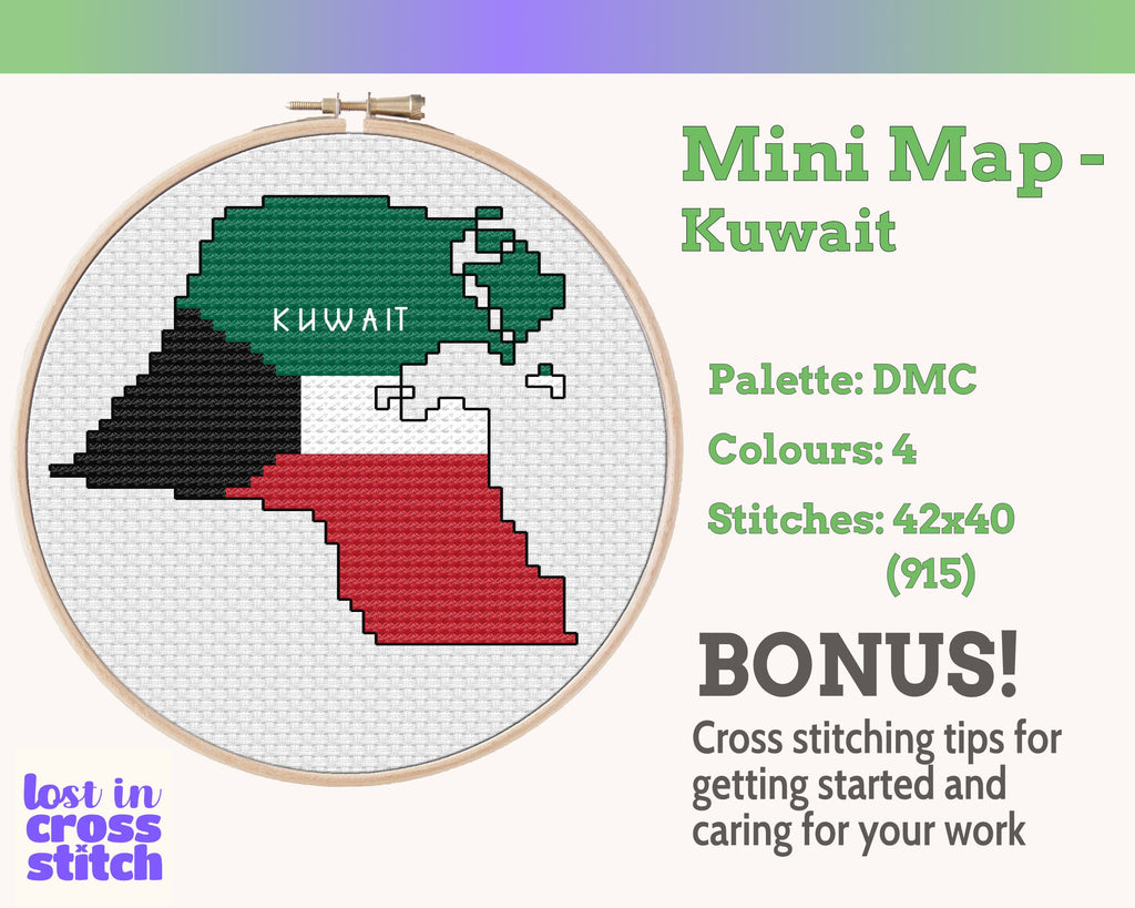 Kuwait Cross Stitch Pattern: Tiny Flag Map