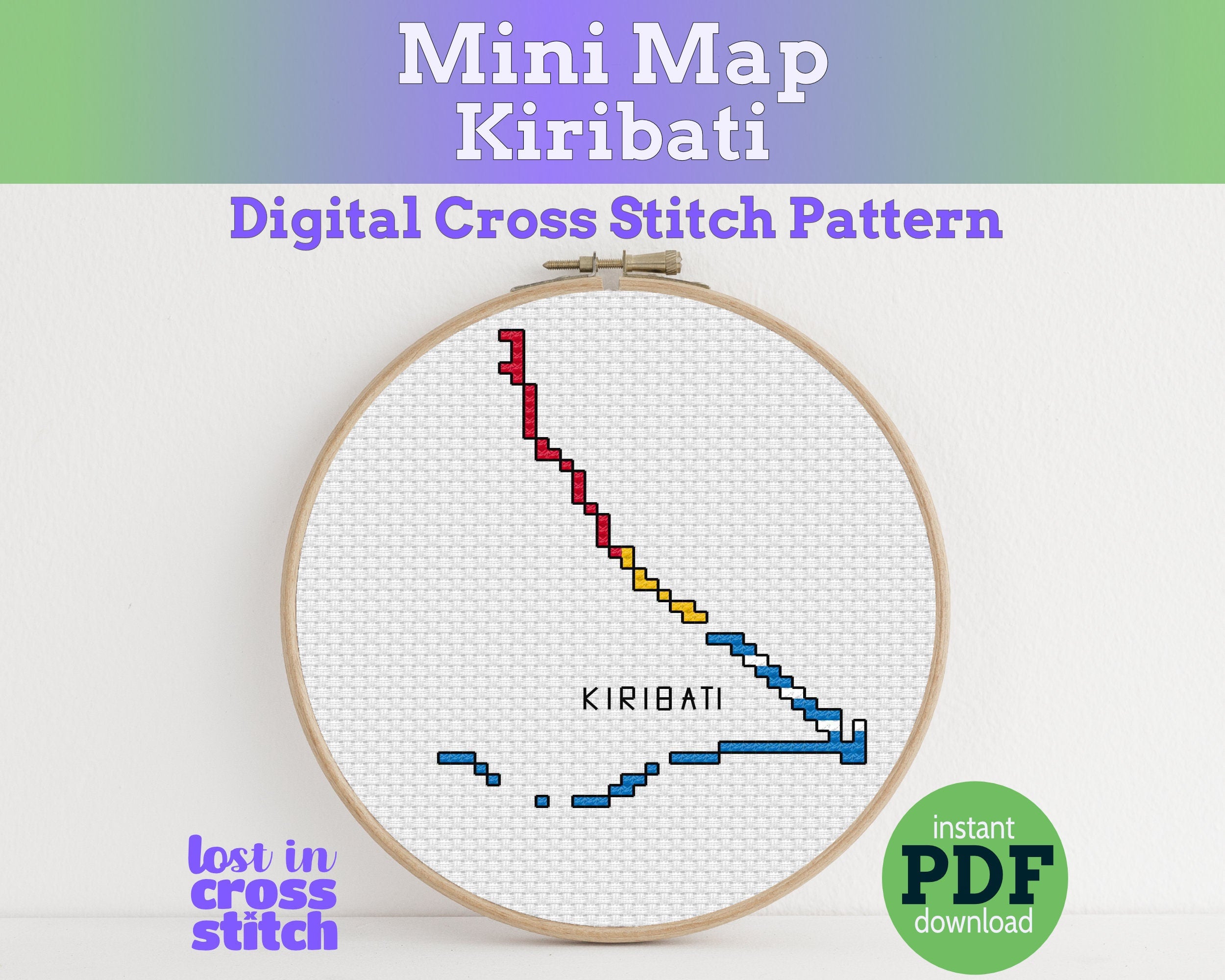 Kiribati Cross Stitch Pattern: Tiny Flag Map