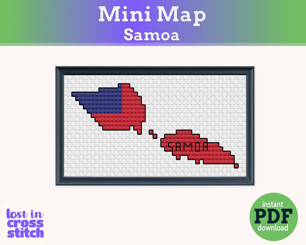 Samoa Cross Stitch Pattern: Tiny Flag Map
