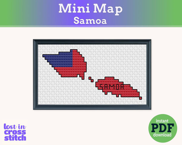 Samoa Cross Stitch Pattern: Tiny Flag Map