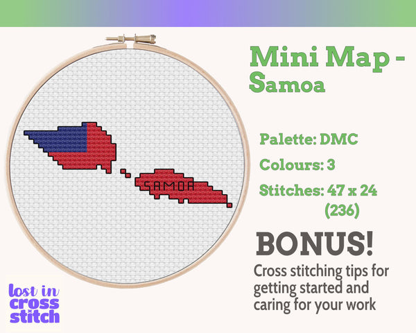 Samoa Cross Stitch Pattern: Tiny Flag Map