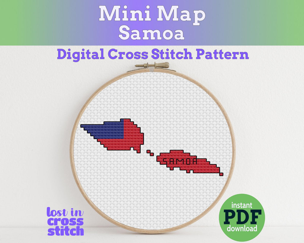 Samoa Cross Stitch Pattern: Tiny Flag Map