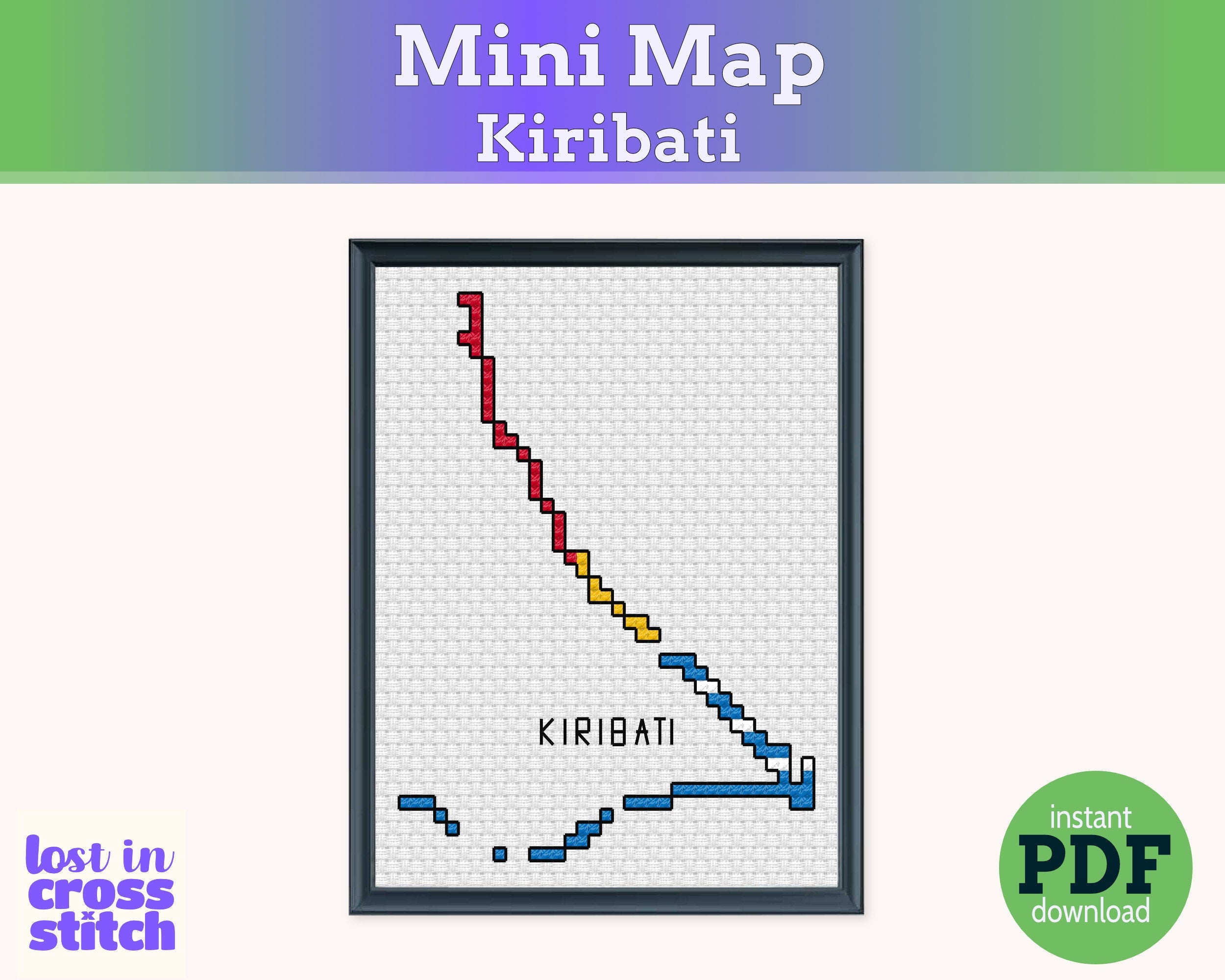 Kiribati Cross Stitch Pattern: Tiny Flag Map Main image