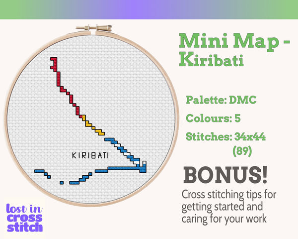 Kiribati Cross Stitch Pattern: Tiny Flag Map