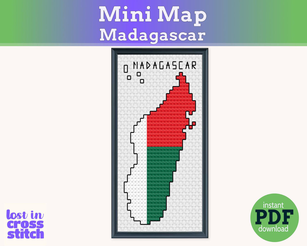 Madagascar Cross Stitch Pattern: Tiny Flag Map