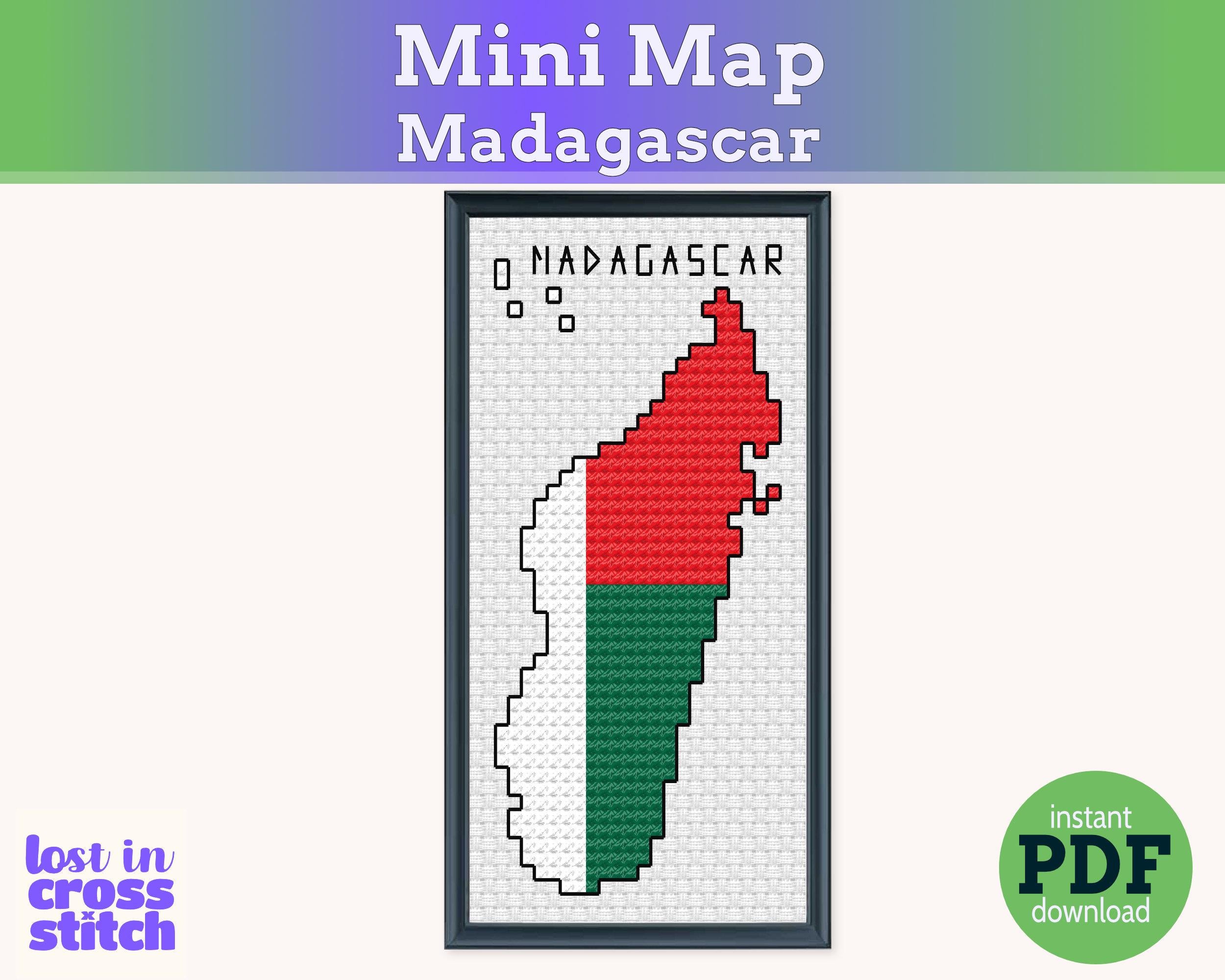 Madagascar Cross Stitch Pattern: Tiny Flag Map