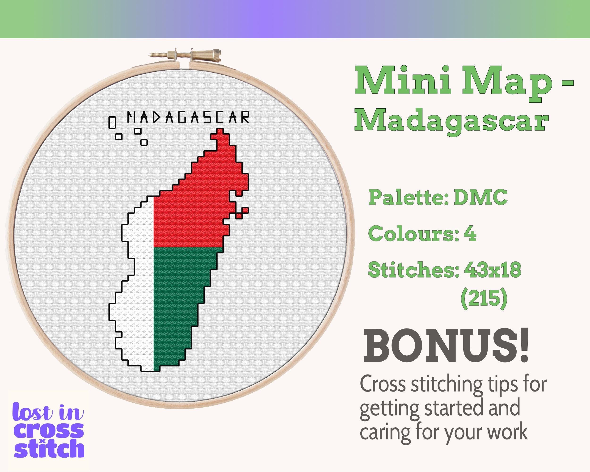 Madagascar Cross Stitch Pattern: Tiny Flag Map