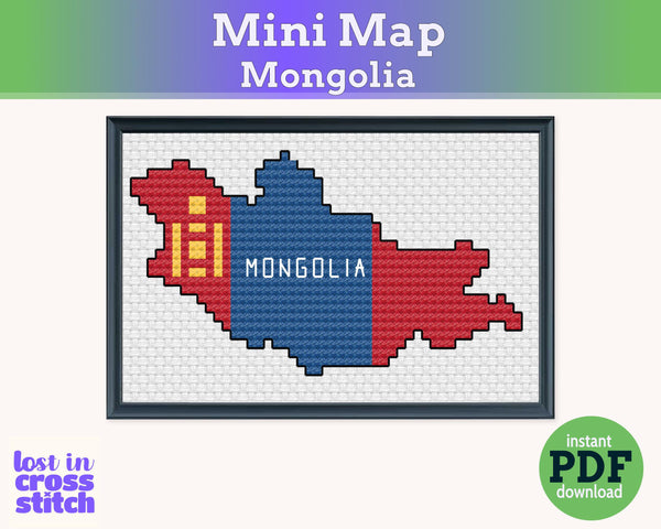 Mongolia Cross Stitch Pattern: Mini Flag Map