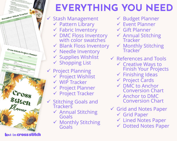 Sunflower Cross Stitch Planner PDF