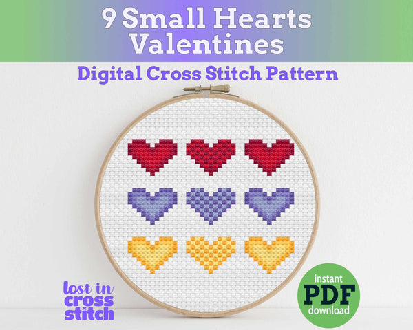 Nine Tiny Heart Cross Stitch Patterns PDF