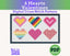 Digital cross stitch pattern for Valentine's Day with colorful hearts on a white background.