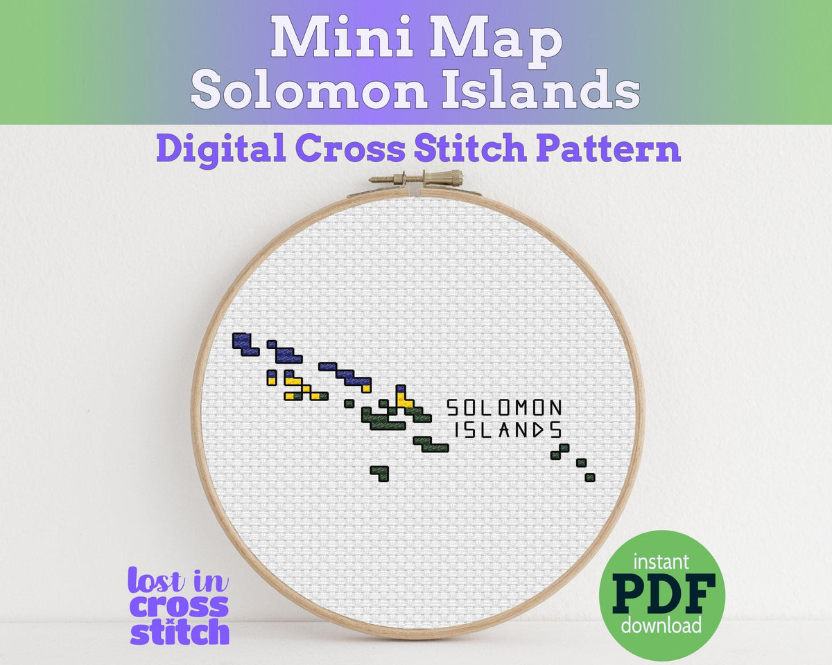 Solomon Islands Cross Stitch Pattern: Tiny Flag Map